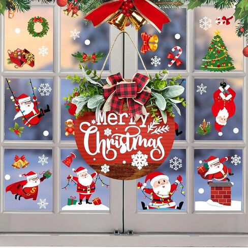 Christmas Welcome Sign, Merry Christmas Wooden Wreath with Bow Winter Wreaths, Merry Christmas Welcome Sign for Front Door Outside Decorations in Saudi Arabia