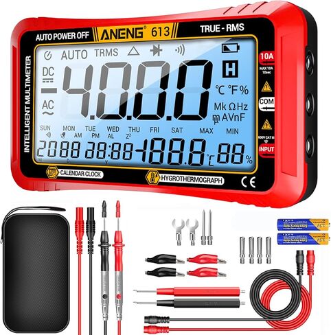 ANENG Multimeter,4000 Counts Voltage Tester,Auto-Ranging TRMS Volt Meter,Digital Multimeter Tester Measures AC/DC Current,Voltage,Diode,Resistance,Continuity,Capacitance,Temperature(Red) in Kuwait