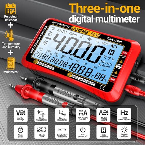 ANENG Multimeter,4000 Counts Voltage Tester,Auto-Ranging TRMS Volt Meter,Digital Multimeter Tester Measures AC/DC Current,Voltage,Diode,Resistance,Continuity,Capacitance,Temperature(Red) in Kuwait
