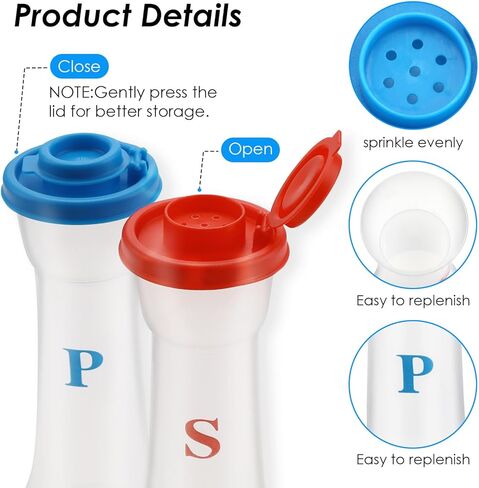 عبوتان من هزازات الملح والفلفل البلاستيكية الكبيرة مع الشفاه، غطاء مقاوم للرطوبة، حاوية زجاجة توابل للتفريغ السلس، موزع توابل لمطعم المطبخ للسفر في الهواء الطلق والنزهة والتخييم in Kuwait