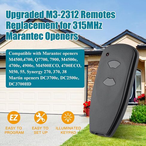 LAWOHO M3-2312 Clone Copy Remote Controls Compatible with Marantec 315MHz Garage Door Openers & Keyless Entry Keypad, for Marantec M4500e, 4700, M55, Martin DC3700e (1 Pcs) in Saudi Arabia