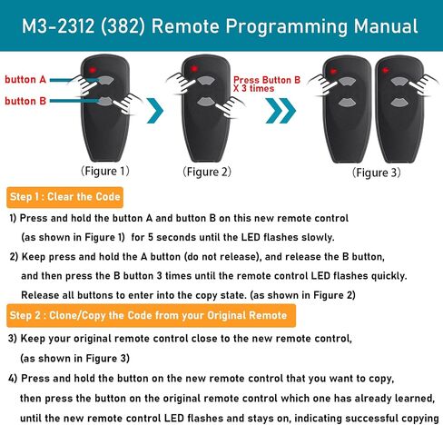 LAWOHO M3-2312 Clone Copy Remote Controls Compatible with Marantec 315MHz Garage Door Openers & Keyless Entry Keypad, for Marantec M4500e, 4700, M55, Martin DC3700e (1 Pcs) in Saudi Arabia