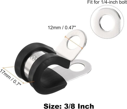 HARFINGTON 100pcs 304 Stainless Steel Cable Clamps 1/2 Inch Rubber Cushioned Insulated Clamp Metal Loop Pipe Clamp for Tube Pipe Wire Cord Installation in Kuwait