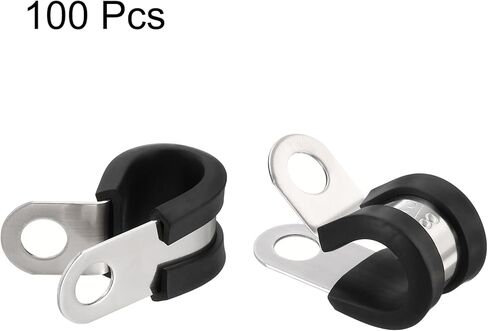 HARFINGTON 100pcs 304 Stainless Steel Cable Clamps 1/2 Inch Rubber Cushioned Insulated Clamp Metal Loop Pipe Clamp for Tube Pipe Wire Cord Installation in Kuwait