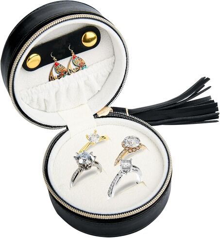 حقيبة تنظيم المجوهرات المحمولة من جلد البولي يوريثان الأسود من Homakover، حاوية سلسلة مفاتيح مضادة للفقدان، صندوق حلقي للسفر للخواتم والمجوهرات in Kuwait