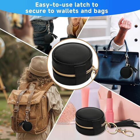 حقيبة تنظيم المجوهرات المحمولة من جلد البولي يوريثان الأسود من Homakover، حاوية سلسلة مفاتيح مضادة للفقدان، صندوق حلقي للسفر للخواتم والمجوهرات in Kuwait