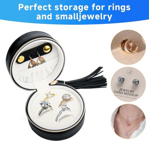 حقيبة تنظيم المجوهرات المحمولة من جلد البولي يوريثان الأسود من Homakover، حاوية سلسلة مفاتيح مضادة للفقدان، صندوق حلقي للسفر للخواتم والمجوهرات in Kuwait