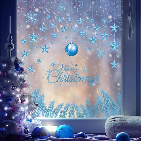 Christmas Window Clings Double Side Merry Christmas Star Light Ball Window Sticker for Xmas Party Supplies Home Window Merry Christmas Decor in Kuwait