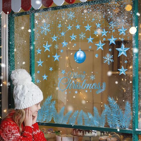 Christmas Window Clings Double Side Merry Christmas Star Light Ball Window Sticker for Xmas Party Supplies Home Window Merry Christmas Decor in Kuwait
