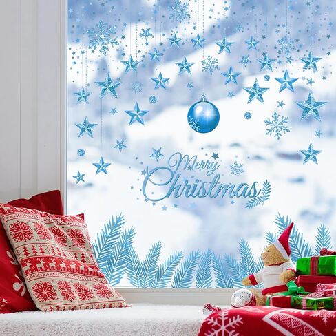Christmas Window Clings Double Side Merry Christmas Star Light Ball Window Sticker for Xmas Party Supplies Home Window Merry Christmas Decor in Kuwait