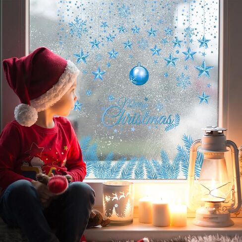Christmas Window Clings Double Side Merry Christmas Star Light Ball Window Sticker for Xmas Party Supplies Home Window Merry Christmas Decor in Kuwait