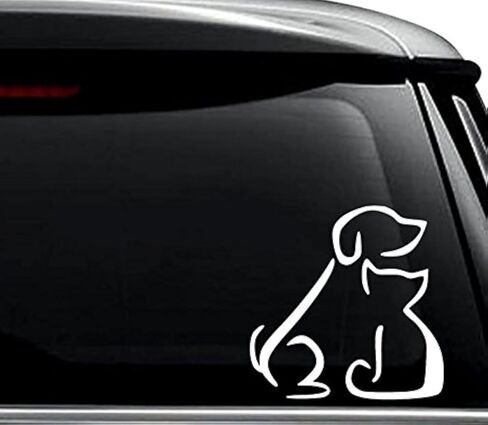 Pet Lover Dog Cat Decal Sticker For Use On Laptop, Helmet, Car, Truck, Motorcycle, Windows, Bumper, Wall, and Decor Size- [6 inch] / [15 cm] Tall / Color- Gloss White in Kuwait