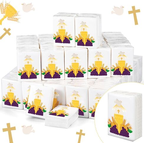 100 Pack 4 Ply Facial Tissues Bulk First Communion Favors Travel Size Pocket Tissues Christian Religious Individual Tissue Packs for Wedding Church Baptism Funeral Party Favor Gifts in Saudi Arabia
