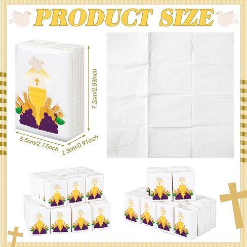 100 Pack 4 Ply Facial Tissues Bulk First Communion Favors Travel Size Pocket Tissues Christian Religious Individual Tissue Packs for Wedding Church Baptism Funeral Party Favor Gifts in Saudi Arabia