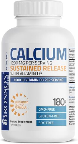 Bronson Calcium 1200 MG Per Serving Sustained Release with Vitamin D3 1000 IU Vitamin D3 Per Serving Non-GMO, 180 Tablets in Saudi Arabia