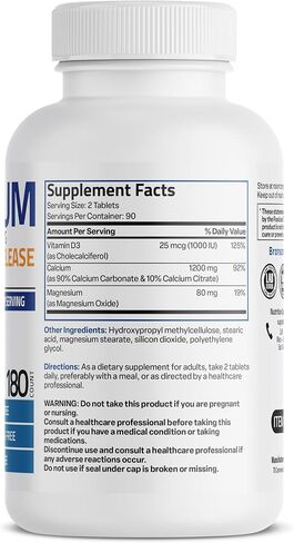 Bronson Calcium 1200 MG Per Serving Sustained Release with Vitamin D3 1000 IU Vitamin D3 Per Serving Non-GMO, 180 Tablets in Saudi Arabia