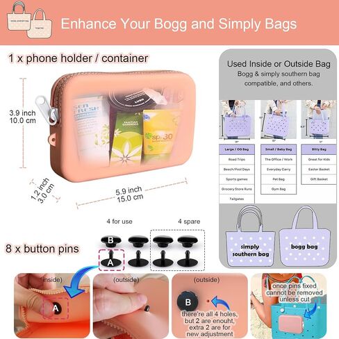 Silicone Phone Holder Set 13 PCS for Bogg Bag with Carabiner Keychains Accessories Charms Compatible with iPhone and Android Phones, Pink in Saudi Arabia