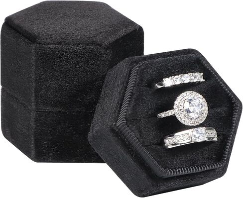 sovia Velvet Ring Box, 3 Slots Wedding Ring Box, Hexagon Engagement Ring Box, Premium Jewelry Ring Box for Proposal Engagement Wedding Day Bridal Photo in Kuwait