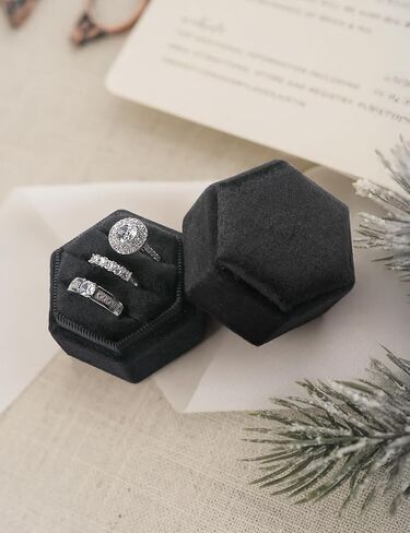 sovia Velvet Ring Box, 3 Slots Wedding Ring Box, Hexagon Engagement Ring Box, Premium Jewelry Ring Box for Proposal Engagement Wedding Day Bridal Photo in Kuwait