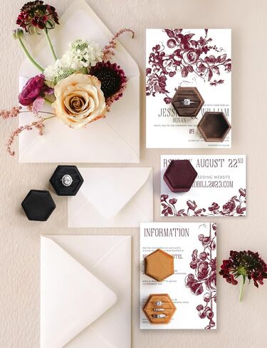 sovia Velvet Ring Box, 3 Slots Wedding Ring Box, Hexagon Engagement Ring Box, Premium Jewelry Ring Box for Proposal Engagement Wedding Day Bridal Photo in Kuwait