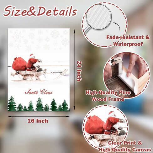Christmas Wall Art Set of 3, Framed Canvas Wall art Santa Claus Sleigh with Reindeer Design Christmas Wall Decor Prints Xmas Sign Decor for Living Room, Bedroom, Office, Wall Decor, Home Decorations in Saudi Arabia