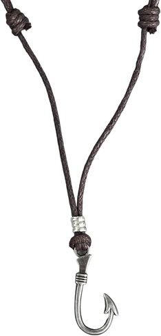 BlueRica Fish Hook Pendant on Adjustable Black Rope Cord Necklace (Chrome) in Kuwait