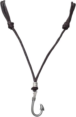 BlueRica Fish Hook Pendant on Adjustable Black Rope Cord Necklace (Chrome) in Kuwait