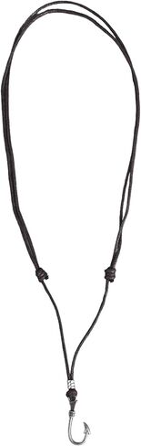 BlueRica Fish Hook Pendant on Adjustable Black Rope Cord Necklace (Chrome) in Kuwait
