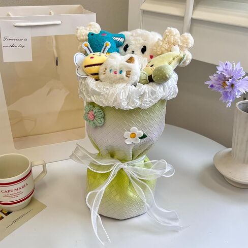 Plush Bouquets Doll, 13-inch Artificial Flowers Bouquet, Gift for Mom Wife Girlfriend Daughter, Birthday, Valentine's Day, Wedding, Anniversary, Graduation - White 5 Little and 1 Big in Saudi Arabia