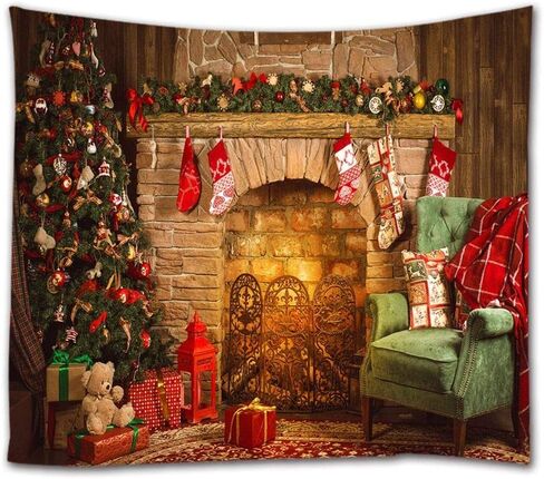 goodbath Christmas Tapestry, Xmas Merry Christams Tree Brick Fireplace Stockings Wall Hangings Tapestries for Bed Room Living Room Dorm, 80 x 60 Inch, Colorful in Saudi Arabia