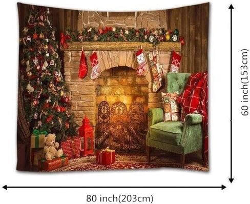 goodbath Christmas Tapestry, Xmas Merry Christams Tree Brick Fireplace Stockings Wall Hangings Tapestries for Bed Room Living Room Dorm, 80 x 60 Inch, Colorful in Saudi Arabia