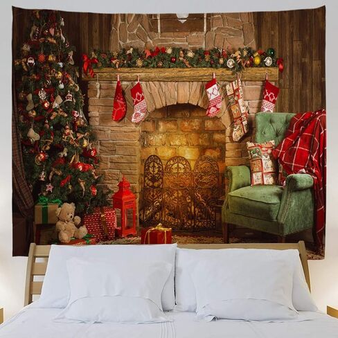 goodbath Christmas Tapestry, Xmas Merry Christams Tree Brick Fireplace Stockings Wall Hangings Tapestries for Bed Room Living Room Dorm, 80 x 60 Inch, Colorful in Saudi Arabia
