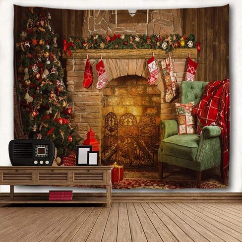 goodbath Christmas Tapestry, Xmas Merry Christams Tree Brick Fireplace Stockings Wall Hangings Tapestries for Bed Room Living Room Dorm, 80 x 60 Inch, Colorful in Saudi Arabia