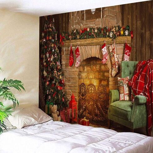 goodbath Christmas Tapestry, Xmas Merry Christams Tree Brick Fireplace Stockings Wall Hangings Tapestries for Bed Room Living Room Dorm, 80 x 60 Inch, Colorful in Saudi Arabia