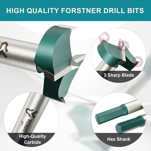 7PCS Hex Shank Forstner Drill Bit Set, 5/8" - 1-1/4" Carbide Tipped Hole Saw Milling Cutter Hole Opener, Woodworking Hinge Cutter Tools for Wood Plywood Hard Wood MDF in Kuwait