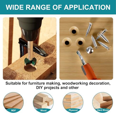 7PCS Hex Shank Forstner Drill Bit Set, 5/8" - 1-1/4" Carbide Tipped Hole Saw Milling Cutter Hole Opener, Woodworking Hinge Cutter Tools for Wood Plywood Hard Wood MDF in Kuwait
