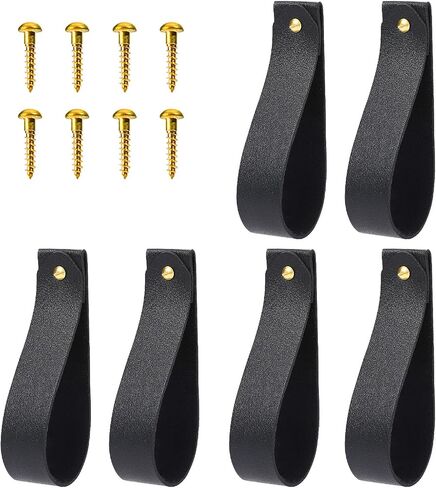 6 Pcs Leather Wall Hanging Straps Wall Hooks Lanyard Leather Curtain Rod Holder Leather Strap Hanger Towel Leather Hook Wall Mounted Leather Loop for Bathroom Kitchen Walls(Black) in Saudi Arabia