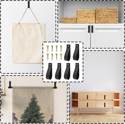 6 Pcs Leather Wall Hanging Straps Wall Hooks Lanyard Leather Curtain Rod Holder Leather Strap Hanger Towel Leather Hook Wall Mounted Leather Loop for Bathroom Kitchen Walls(Black) in Saudi Arabia