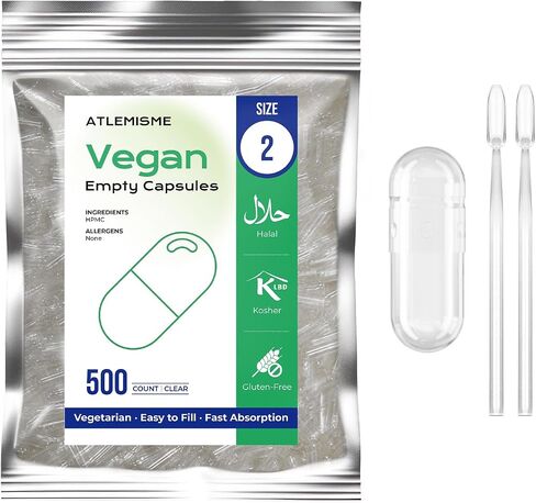 Empty Vegan Capsules Size 2 - Vegan Capsules Empty (100 Count) Empty Capsules DIY Vegetable Capsule Filling - Veggie Capsules Empty Caps with 2 Micro Lab Spoons for Capsule Filling in Kuwait