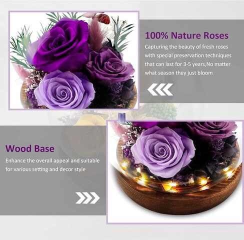 KDM Preserved Roses Gifts for Women Mom Grandma Friend,Long-Lasting Real Flowers in Glass Dome with LED Strip,for Mothers Day Valentines Christmas Thanksgiving （Champagne Austin Yellow Rose） in Saudi Arabia