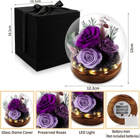 KDM Preserved Roses Gifts for Women Mom Grandma Friend,Long-Lasting Real Flowers in Glass Dome with LED Strip,for Mothers Day Valentines Christmas Thanksgiving （Champagne Austin Yellow Rose） in Saudi Arabia