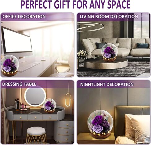 KDM Preserved Roses Gifts for Women Mom Grandma Friend,Long-Lasting Real Flowers in Glass Dome with LED Strip,for Mothers Day Valentines Christmas Thanksgiving （Champagne Austin Yellow Rose） in Saudi Arabia