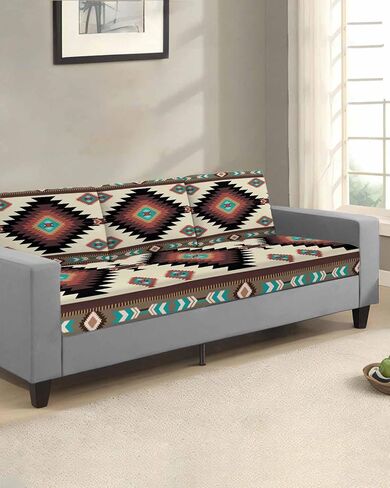 Southwestern Stretch Couch Sofa Cushion Covers,Sectional/Individual/L/T Shape Sofa Couch Slipcover Slip Cover Protector Elastic Bottom,Rustic Traditional Tribal Geometriy Brown Red Boho L Size 1-PC in Kuwait