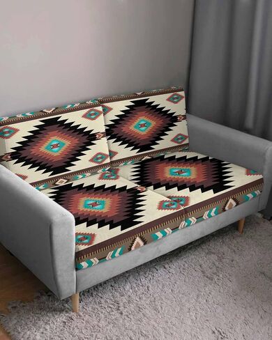 Southwestern Stretch Couch Sofa Cushion Covers,Sectional/Individual/L/T Shape Sofa Couch Slipcover Slip Cover Protector Elastic Bottom,Rustic Traditional Tribal Geometriy Brown Red Boho L Size 1-PC in Kuwait