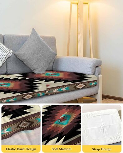 Southwestern Stretch Couch Sofa Cushion Covers,Sectional/Individual/L/T Shape Sofa Couch Slipcover Slip Cover Protector Elastic Bottom,Rustic Traditional Tribal Geometriy Brown Red Boho L Size 1-PC in Kuwait