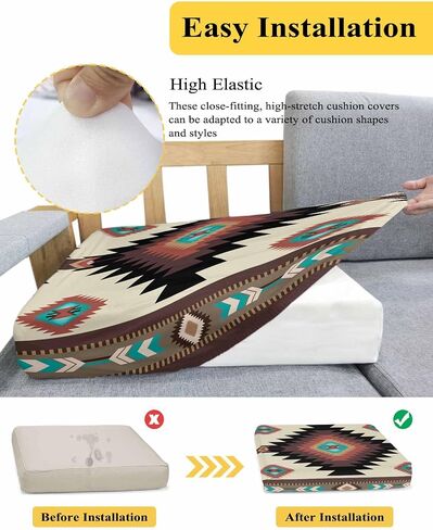 Southwestern Stretch Couch Sofa Cushion Covers,Sectional/Individual/L/T Shape Sofa Couch Slipcover Slip Cover Protector Elastic Bottom,Rustic Traditional Tribal Geometriy Brown Red Boho L Size 1-PC in Kuwait
