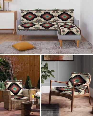 Southwestern Stretch Couch Sofa Cushion Covers,Sectional/Individual/L/T Shape Sofa Couch Slipcover Slip Cover Protector Elastic Bottom,Rustic Traditional Tribal Geometriy Brown Red Boho L Size 1-PC in Kuwait