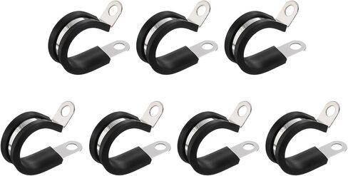 HARFINGTON 7pcs 304 Stainless Steel Cable Clamps 7/8 Inch Rubber Cushioned Insulated Clamp Metal Loop Pipe Clamp for Tube Pipe Wire Cord Installation in Kuwait