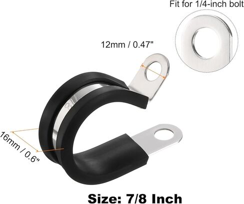 HARFINGTON 7pcs 304 Stainless Steel Cable Clamps 7/8 Inch Rubber Cushioned Insulated Clamp Metal Loop Pipe Clamp for Tube Pipe Wire Cord Installation in Kuwait