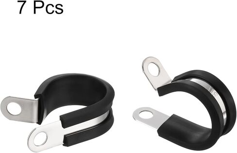 HARFINGTON 7pcs 304 Stainless Steel Cable Clamps 7/8 Inch Rubber Cushioned Insulated Clamp Metal Loop Pipe Clamp for Tube Pipe Wire Cord Installation in Kuwait